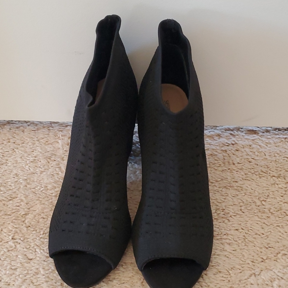 Seven Dials Black Open Toe Heels